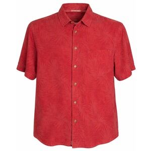 Tommy Bahama Silk Button Up Shirt Mens XXL Red Tropical Palm Leaf Jacquard